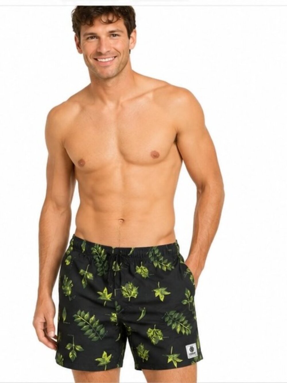 Element Men’s Black Swim Trunks with Green Leaf Print size